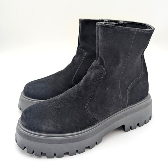 Asos Design Antigua Suede Sock Boots Round Toe Women's Black Size US9 EU40 - Picture 1 of 13